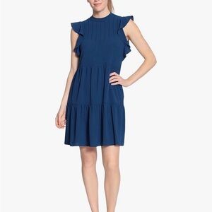 London Times Navy Ruffle Mini Dress
